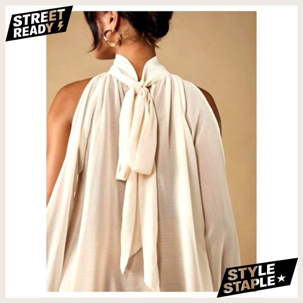 Chiffon Blouse Asymmetrical Split Bishop Sleeve S… - image 3